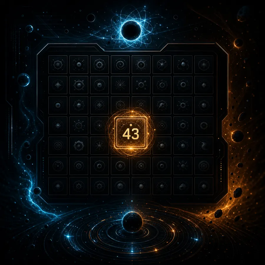 Editorial Antimatter Dimensions achievement grid with tile 43 highlighted